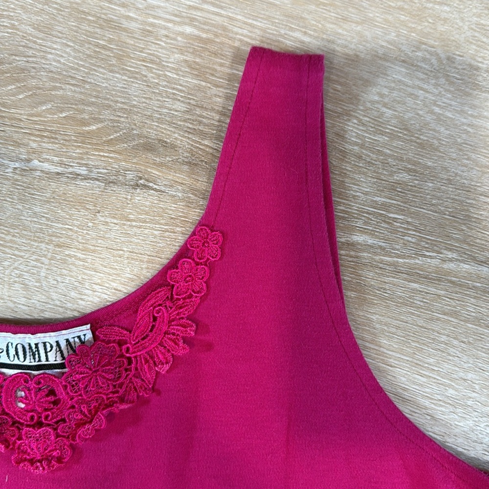 Vintage Y2K V-Neck Lace Tank Top Pink Normcore Layer Basic Feminine Women's L - Picture 3 of 6